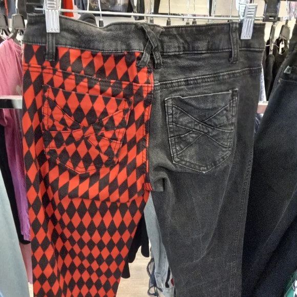 Royal Bones y2k mall goth punk dark harlequin split leg skinny jeans! - Picture 4 of 5